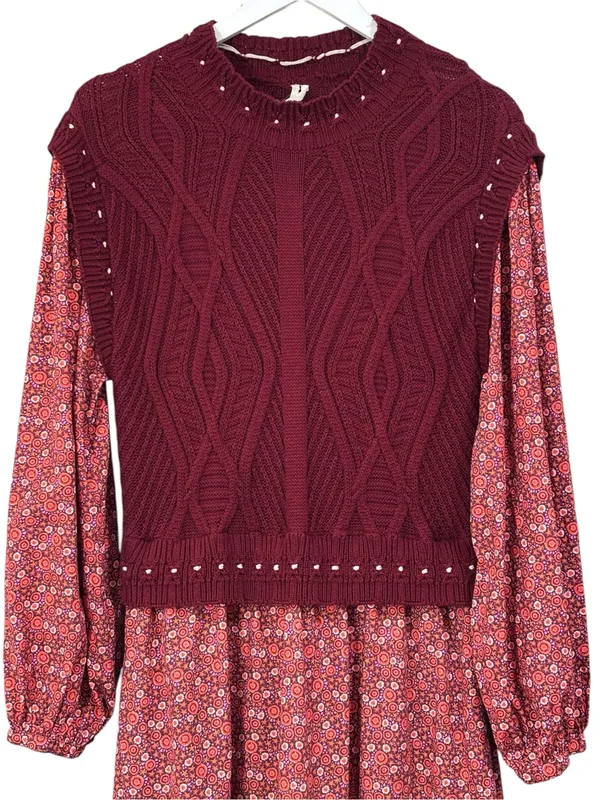 By Anthropologie Layered Burgundy Sweater Dress Size Large Womens - Image 3