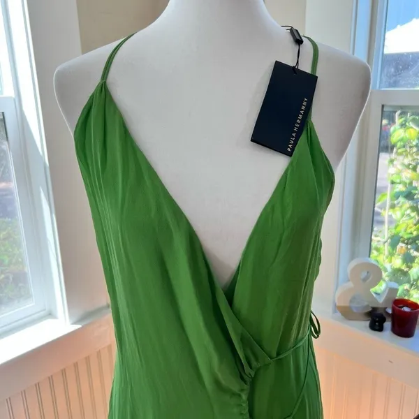 Paula Hermanny Green Wrap Maxi Dress Ring Detail NWT Size 0 - Image 10