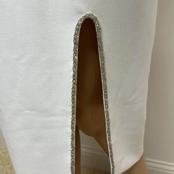 New Likely White Dressy MIDI Dress Lined with beaded trim size 10 - Image 5