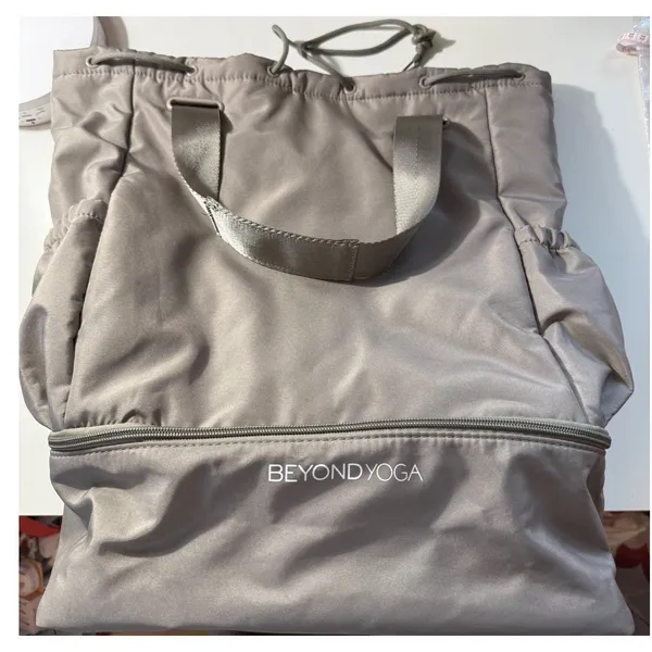 Beyond Yoga Go To Backpack Taupe Gray Nylon Gym Yoga Bag with‎ Shoe Compartment - Image 2