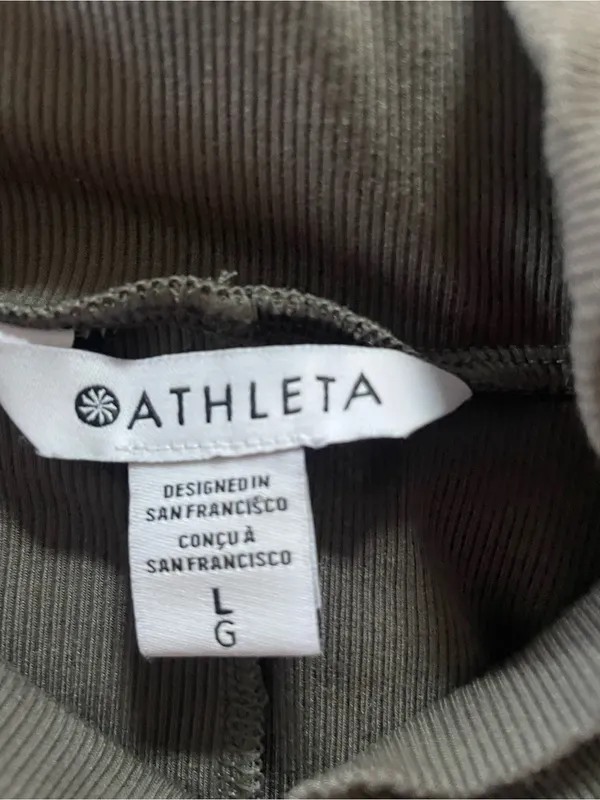 Athleta Classic Olive Short-Sleeve Ribbed Midi Dress Large - Image 3