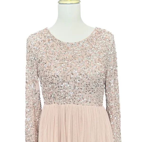 Maya Deluxe Maternity Sequin Tulle Maxi‎ Dress muted Blush Pink Size 8 fairycore - Image 6