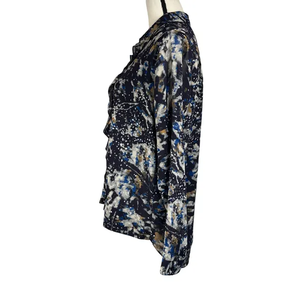 Cabi Medium Top Abstract Ruffled Button-Up Pullover Long Sleeves Hi-Low Hemline - Image 6