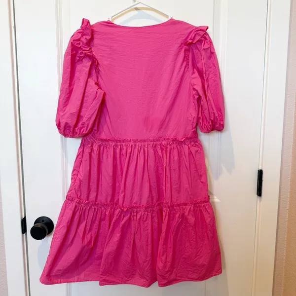 Tuckerneck Hyacinth‎ House Fuchsia Pascale Mini Dress Small Tiered Puff Sleeve - Image 4