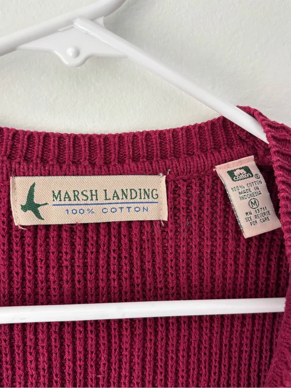 Marsh Landing Burgundy Button Front Knit Sweater Vest 100% Cotton - Image 2