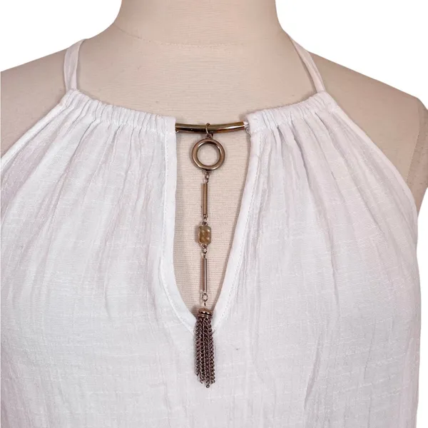 Beachy Airy Coastal White Halter Neck High Low Pull Over Dress - Image 3