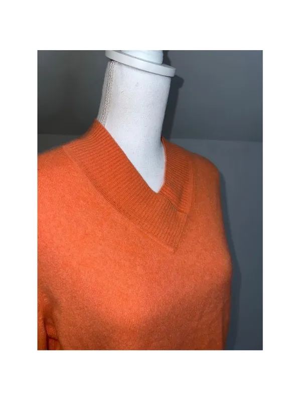 100% Cashmere V-Neck Sweater Orange Size XL - Image 2