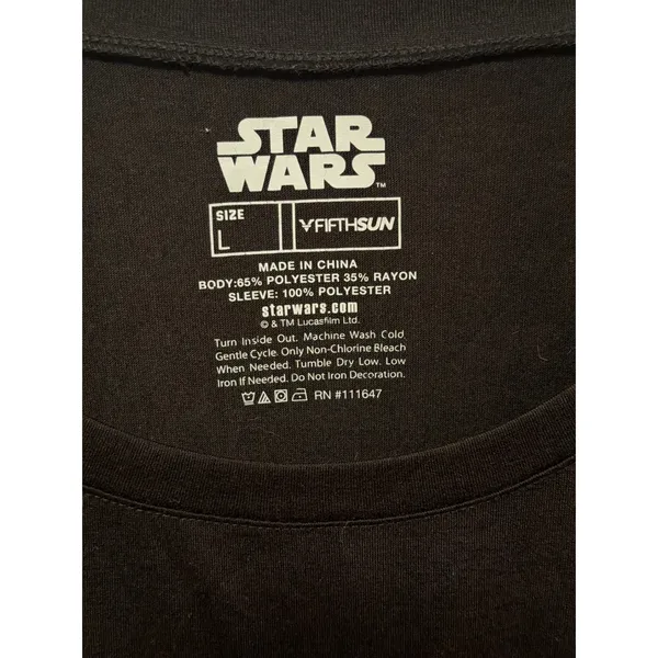 Fifth Sun Star Wars Graphic Tee Sz L Sequin Sleeve Black High Low Shirt Sci-Fi - Image 4