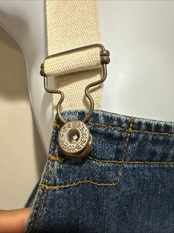 Free People Blue Denim Short Overalls with White Straps - Image 5