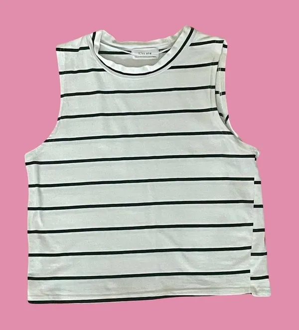 white cropped tank top with black stripes - Image 2