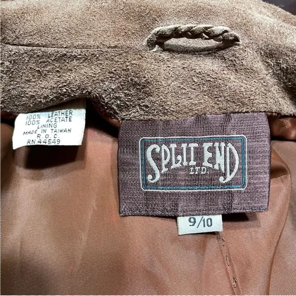 Vintage 70s Suede Leather Belted Mini‎ Trench Jacket Brown 9/10 - Image 2