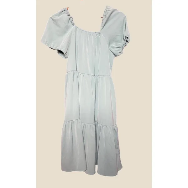 Arshiner Tiered Midi Dress Women NA Sage Green Excellent Puff Sleeve Cotton - Image 2