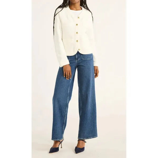 Free Assembly Womens Sweater Cardigan XS Cream Welt Pocket Lightweight Classic - Image 3