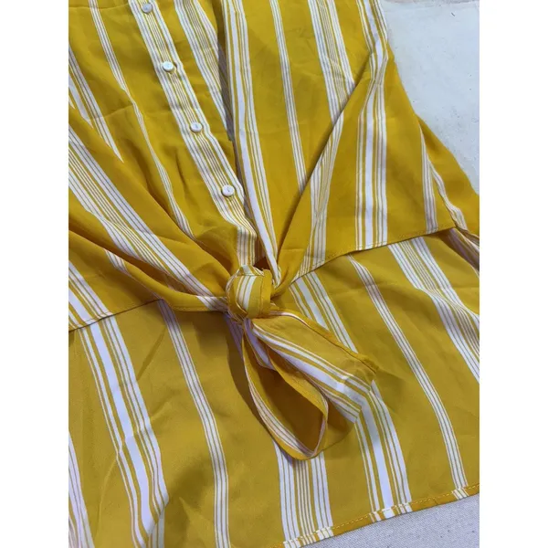 est. 1946 Yellow white striped Hi-Low top w/ tie Lg. Bussiness Officewear F64 - Image 7