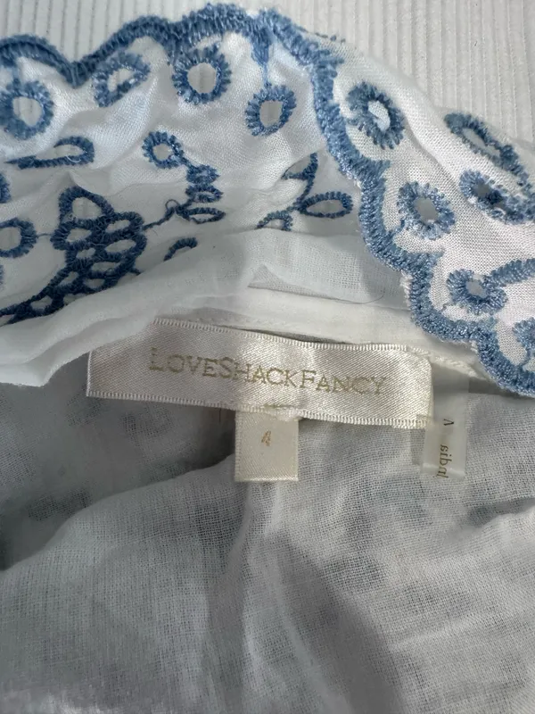 LoveshackFancy Melina blue and white floral embroidered top Size 4. Retail $345; NEVER WORN #brunch #spring - Image 4