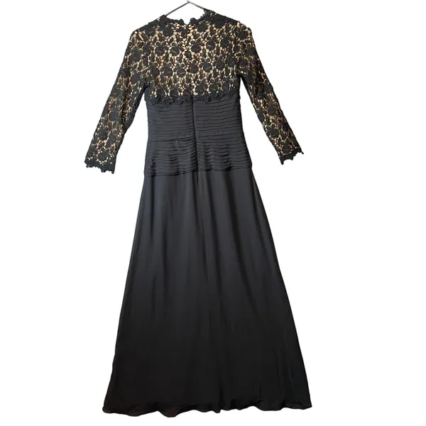 Tadashi Shoji Lace Floral Crepe Silk Gown Sz‎ 4 Formal Mother of The Bride Black - Image 7