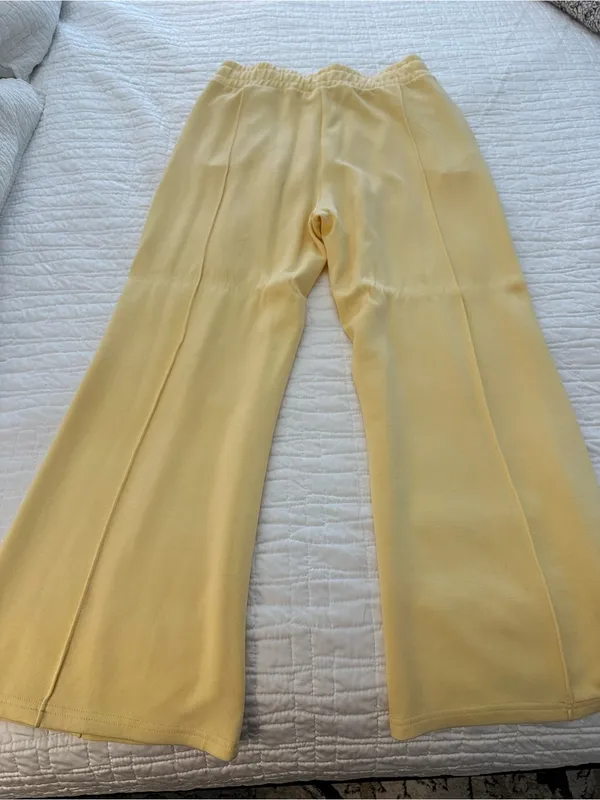 Salt Project Soft Wide-Leg Pants with Elastic Waist in Pale Yellow size XL - Image 3