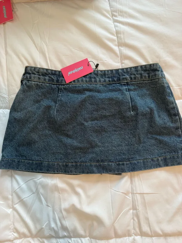 Edikted Asymmetric Denim Wrap Skort - Image 5