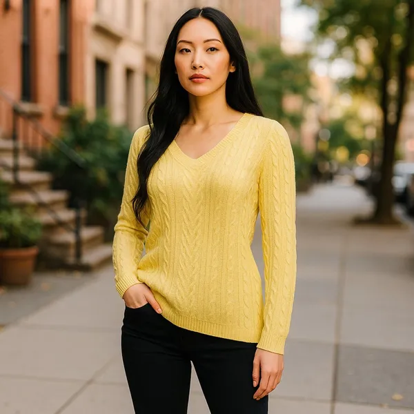 LRL Ralph Lauren citrus yellow linen sweater cable knit v-neck size Medium M - Image 3
