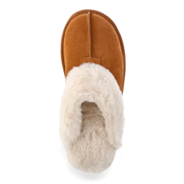 Joyspun Womens Clog Slippers Size 8 Chestnut Suede Memory Foam Faux Fur Lug Sole - Image 3