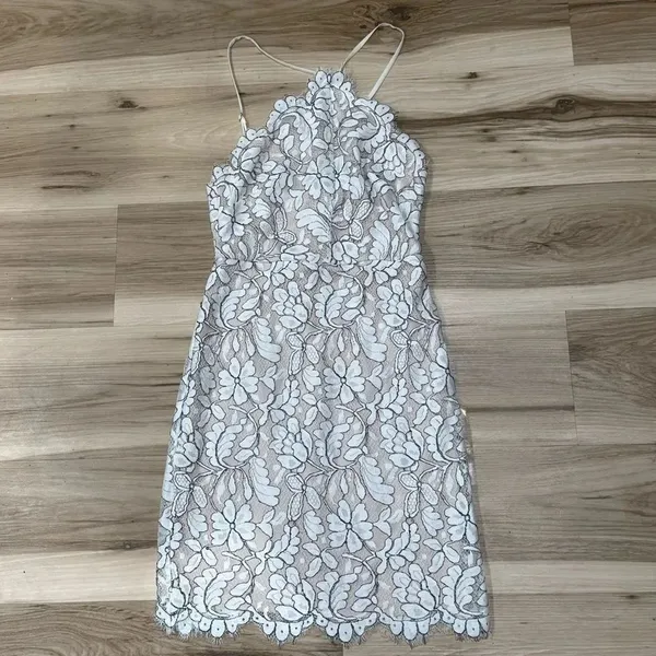 Lulu’s Delicate Darling Beige and Ivory Lace Bodycon Mini Dress Women’s XS - Image 2