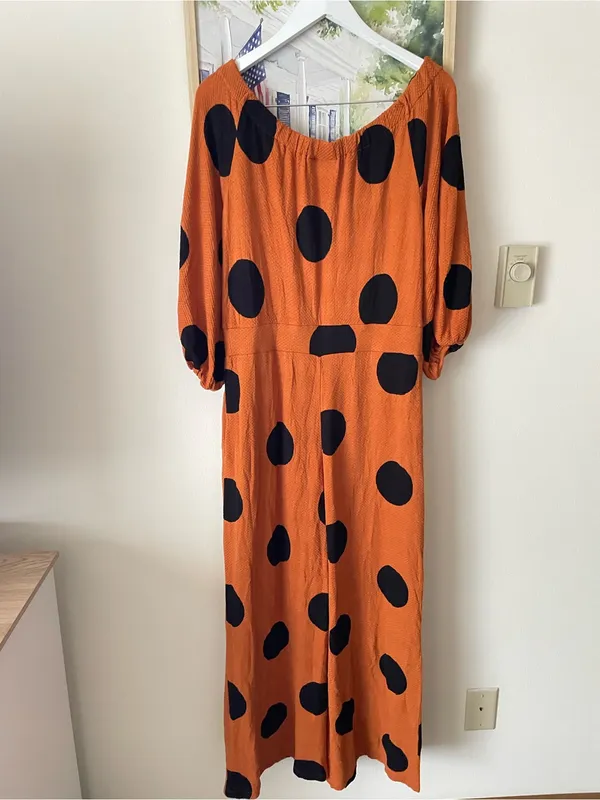 Farm Rio Anthropologie Mirana Off Shoulder Polka Dot Jumpsuit in Size Large - Image 5
