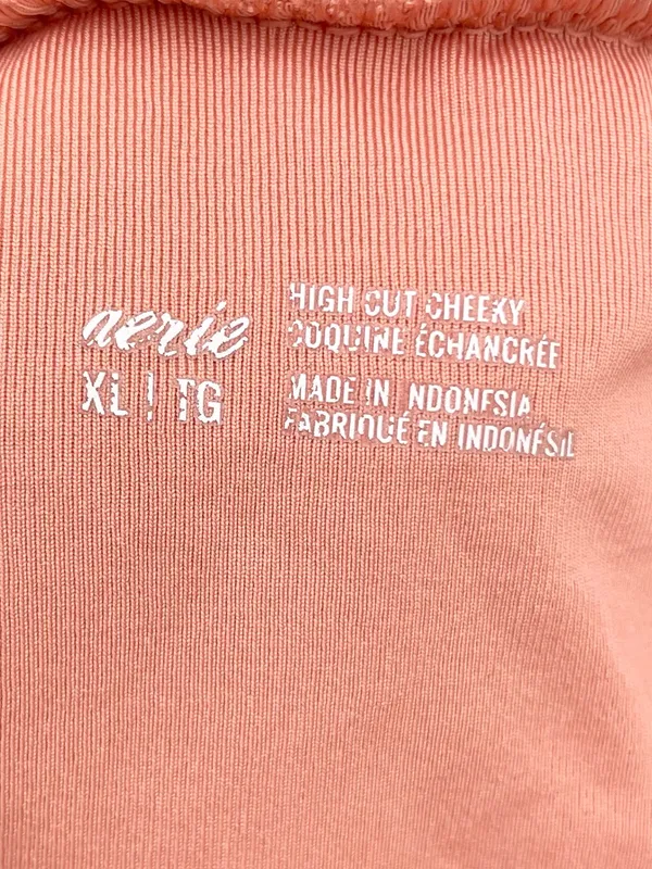 Aerie Scoop Neck High Cut Cheeky Bikini Set Size XL Salmon Pink Textured Knit - Image 9
