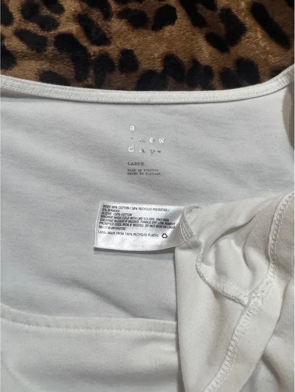 A New Day Women's Blouse, Size L, White, Square Neck, Layered Ruffle, Cropped - Image 4