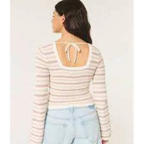 Hollister Crochet Knit Striped Knit Bell‎ Sleeve Square Neck Crop Sweater Small - Image 2