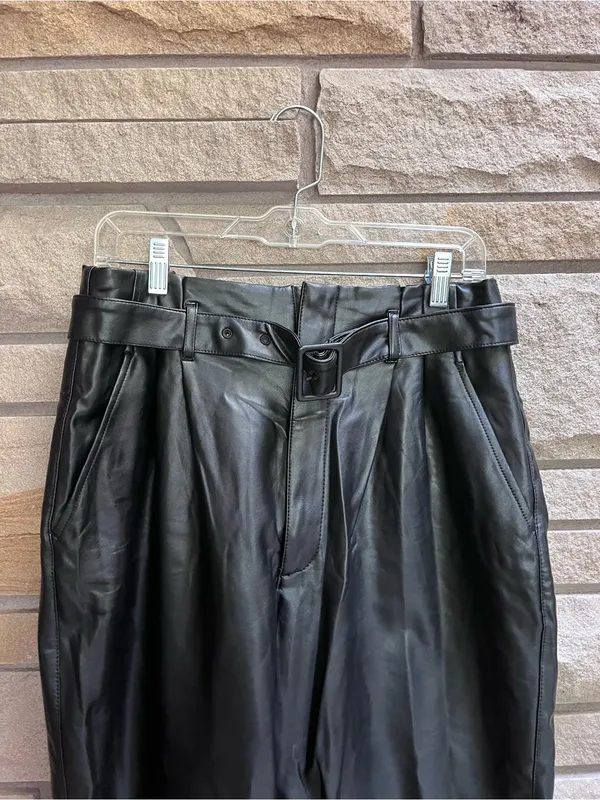 Abercrombie & Fitch A&F Black Faux Leather Belted Trouser Pants Size large - Image 5