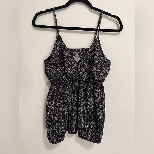 ENCHANTING Hearts Flowy Women’s Silky Satin Y2K Babydoll Tank Top Sz M EUC - Image 2