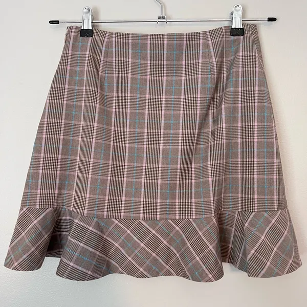 Sunday Best Aritzia Ruffe Trim Side Zip Mini Skirt Tan Glen Check Plaid 6 - Image 6