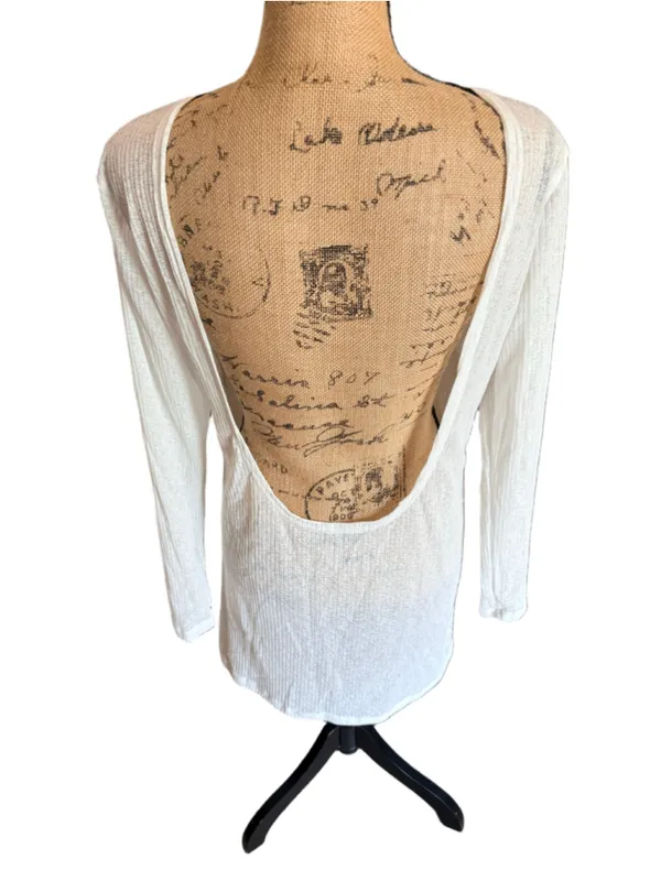 Long Sleeve Ribbed See Through Dress Cover-up Women's Size L White - Image 4