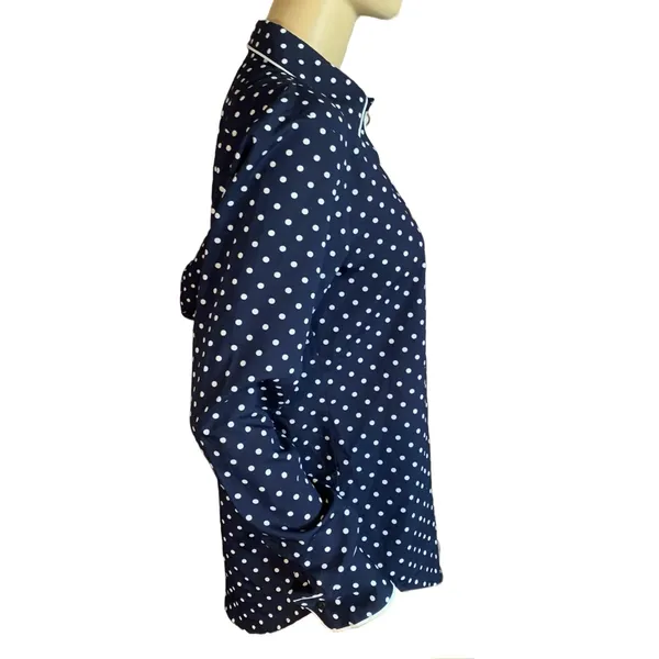 Lauren Ralph Lauren Navy Blue W/White Polka Dots Button Down Shirt (M) - Image 5