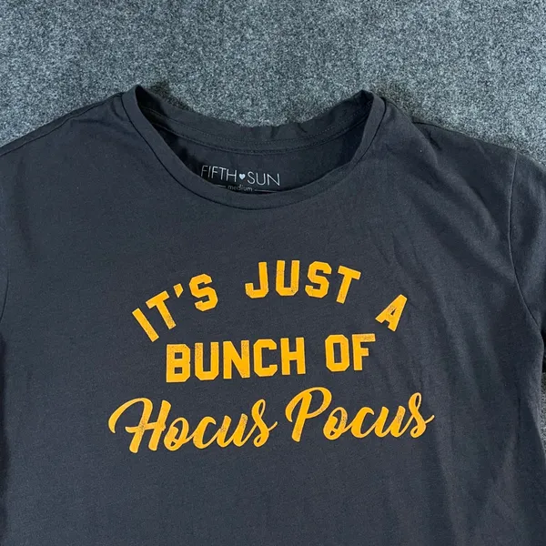 Fifth Sun Hocus Pocus Graphic T-Shirt Charcoal Gray Orange Halloween Womens M - Image 8