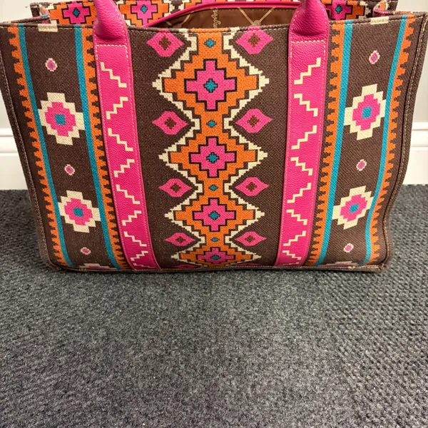 Wrangler Southwestern Canvas Tote Bag Pink Brown Geometric Western Large - Image 6