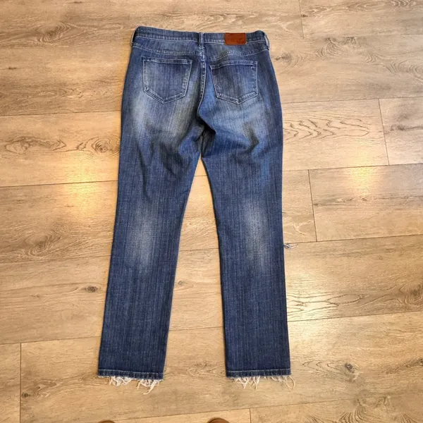 Madewell Slim Boyjean Jeans Patched Distressed Denim Raw Hem Womens‎ Size 26 - Image 2