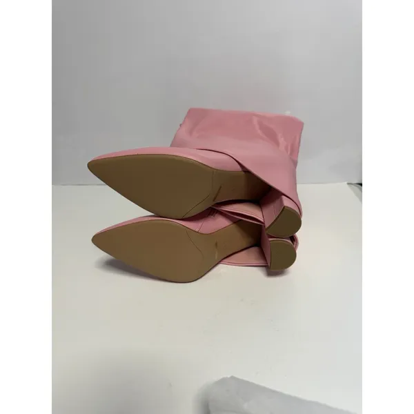 Fold Over Skirted Knee Boots 3" Chunky Heel Pull On Half Zipper Pink Size 8.5 - Image 4