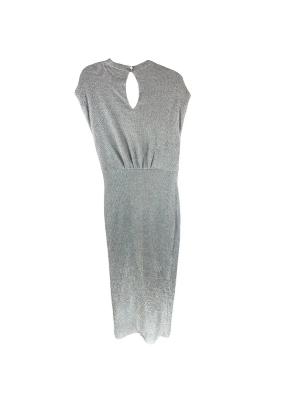 Saylor Astrid Chainmail Faux Wrap Dress Ruched Waist Silver Metallic L - Image 4