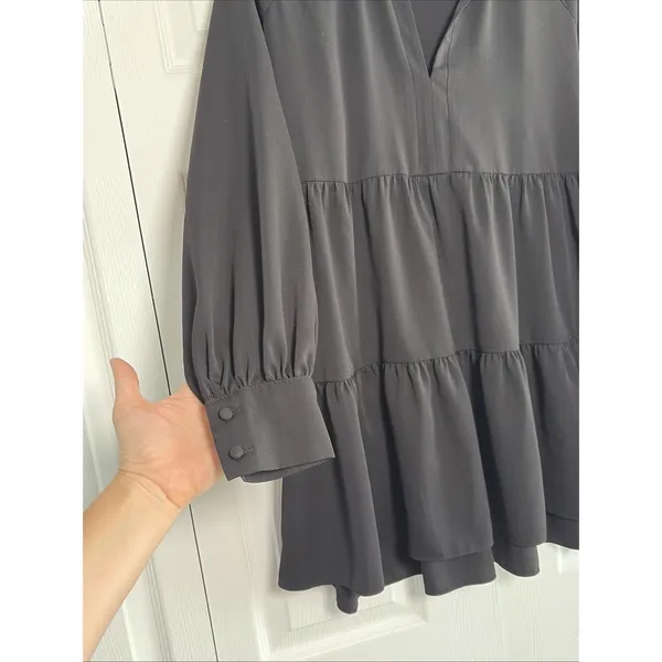 Amanda Uprichard Tiered Mini Dress Womens Size S Black Ruffle Neck Long Sleeve - Image 2