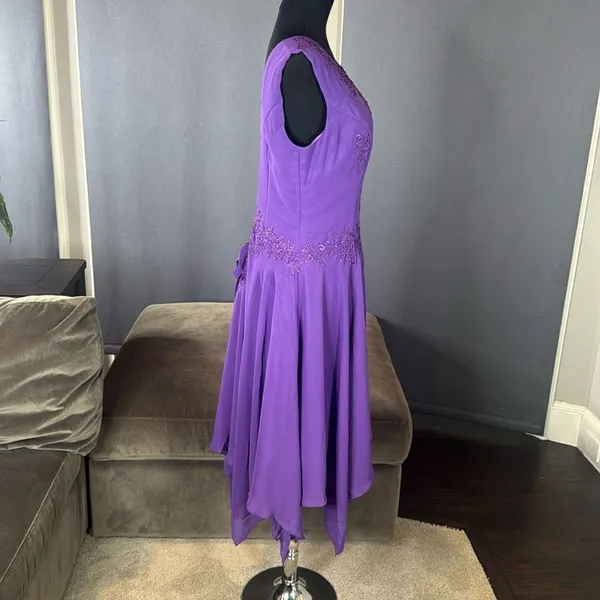 Purple Chiffon Formal Dress Floral Detail Corset Back Matching Jacket Size 12 - Image 9