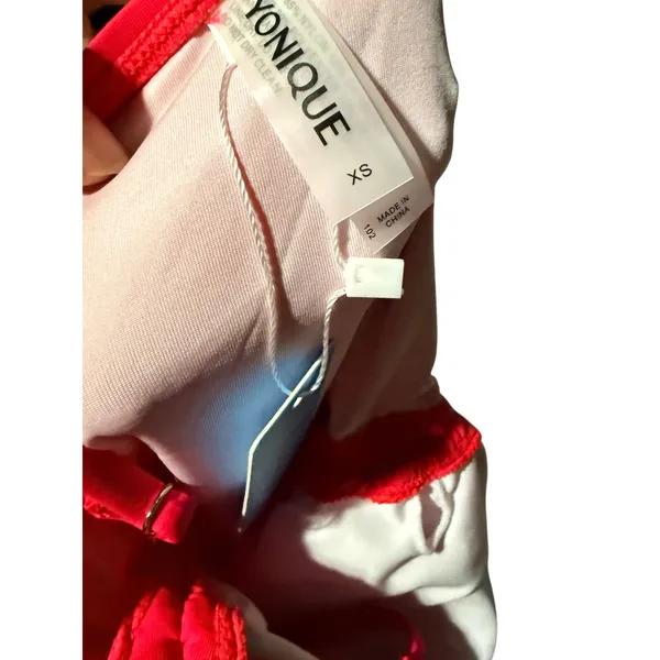 Yonique bright red Ruched One Piece Swimsuit High Cut Side Tie NWT XS - Image 3