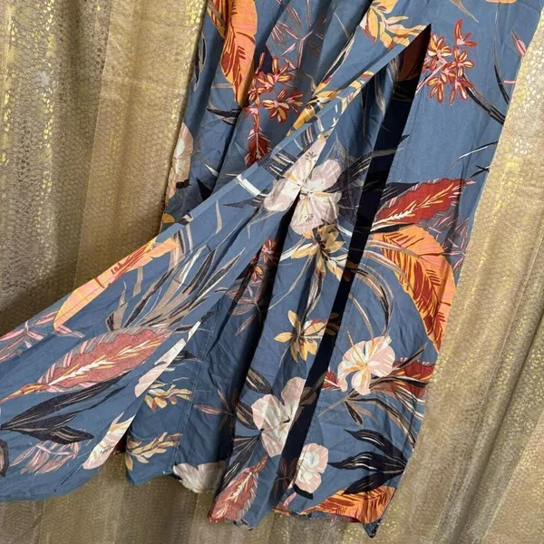 Patrons Of Peace Light Blue Floral Tropical Flowy Side Slit Maxi Skirt Small - Image 5