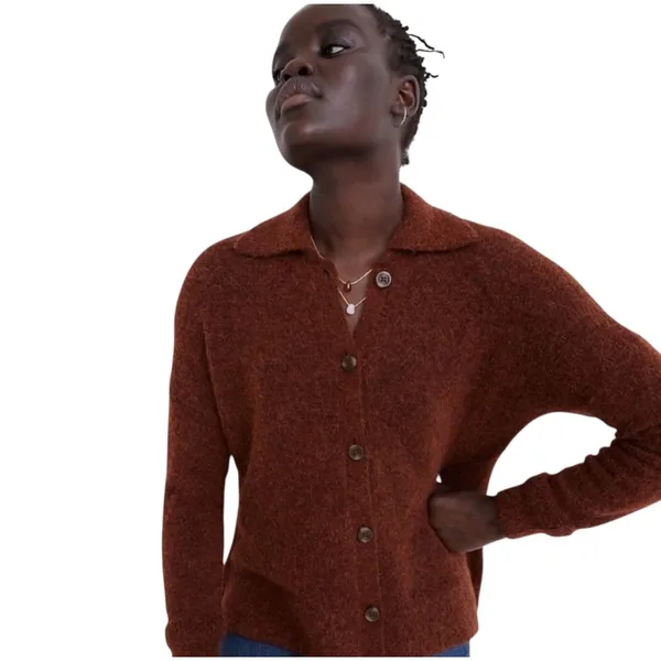 Madewell Alpaca Merino Wool Blend Cardigan Sweater Rust Brown NB396 Large - Image 2