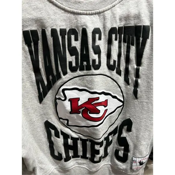 MITCHELL AND NESS KANSAS CITY CHIEFS WOMENS GREY LOGO CREW SWEATSHIRT Small - Image 7