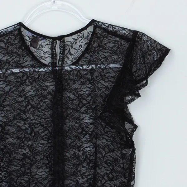 Chelsea28 Womens Lace Sheer Top Size S Black Flutter Sleeve Whimsigoth Witchy‎ - Image 9
