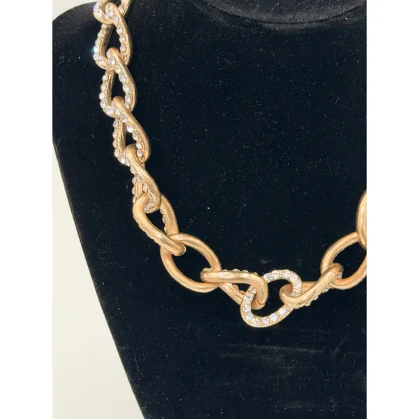 Chunky Gold Tone Rhinestone Chain Link Necklace Statement Runway Choker Glam - Image 3