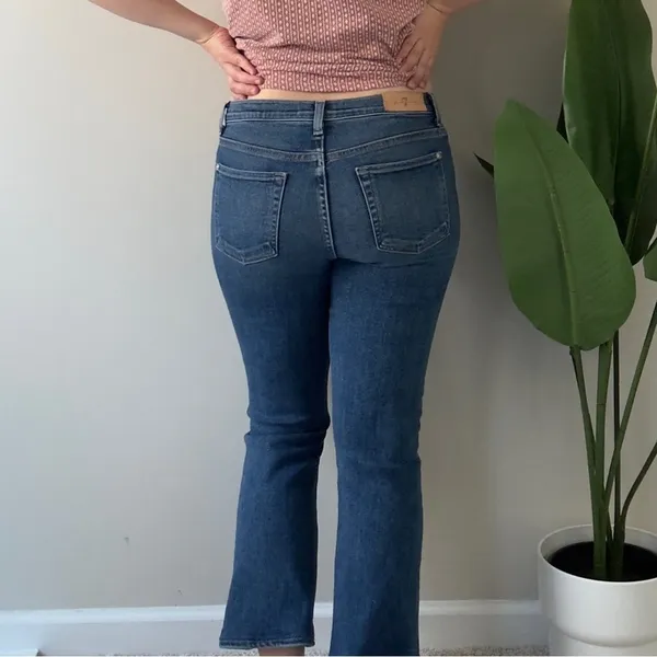 7 For All Mankind High Waist Slim Kick Jeans Dark Blue Wash Flare Jean denim EUC - Image 3