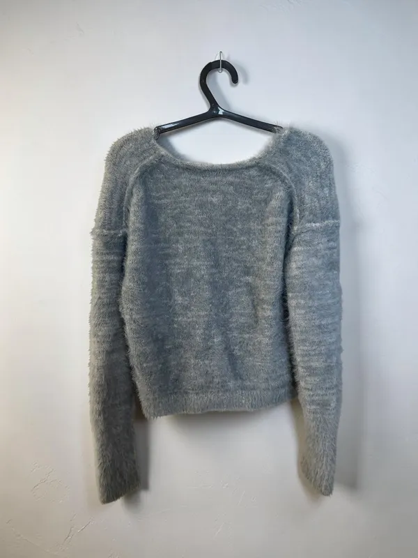 Free People - Size XS - Serendipity V-Neck Fuzzy Eyelash Sweater‎ in Storm Combo - Image 2