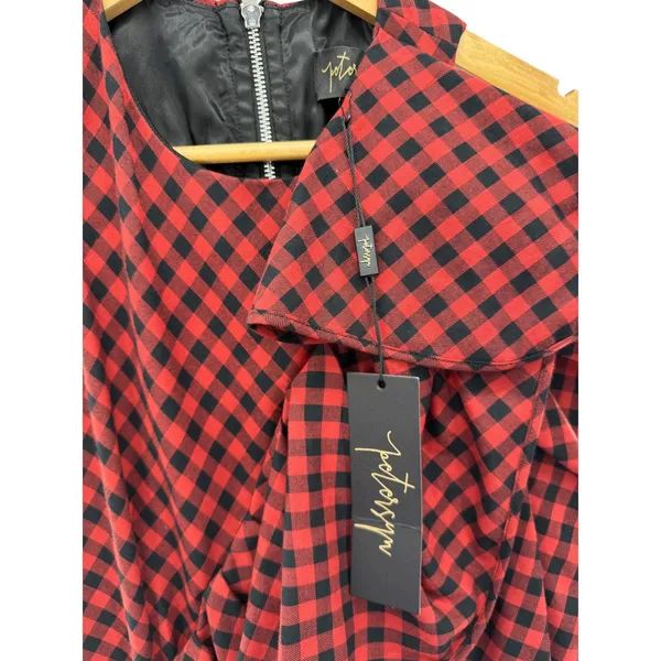NWT Petersyn Ariana Arona Gingham‎ Ruffle Asymmetrical Dress Red Black XS - Image 3